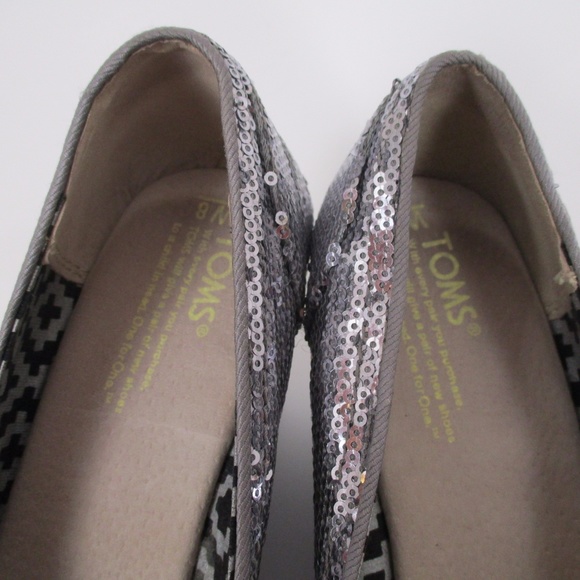 Toms 8 Wedge Peep Toe Stella Sequin Silver Dance - Picture 3 of 8